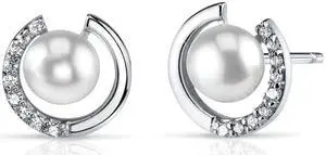 Oravo SE8324 6.5mm Freshwater White Pearl Earrings in Sterling Silver