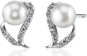 7.0Mm Freshwater White Pearl Earrings in Sterling Silver