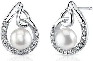 6.5Mm Freshwater White Pearl Earrings in Sterling Silver