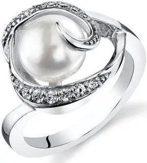8.5mm Freshwater White Pearl Sterling Silver Ring Sizes 5 to 9