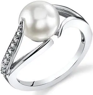 8.0mm Freshwater White Pearl Sterling Silver Ring Sizes 5 to 9