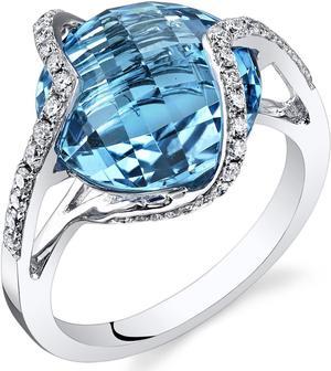 Swiss Blue Topaz Diamond Ring 14Kt White Gold 4.5 Cts