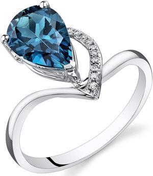 Swiss Blue Topaz Diamond Ring 14Kt White Gold 5.3 Cts