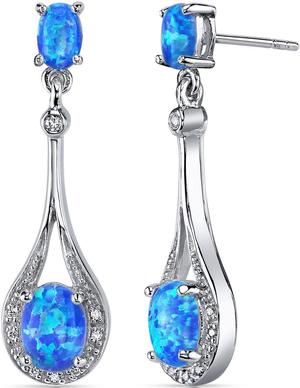 Blue-Green Opal Earrings Sterling Silver Oval Shape 3.50 Carats