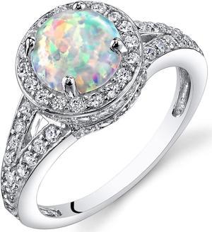 Opal Halo Ring Sterling Silver 1.25 Carats Size 7