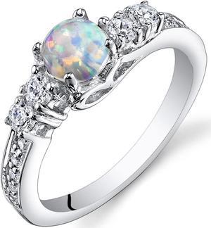 Opal Ring Sterling Silver Round Cabochon 0.50 Carats Size 7