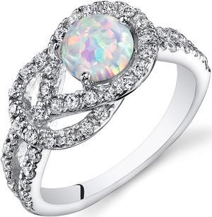 Opal Ring Sterling Silver with CZ Accent 0.75 Carats Size 6