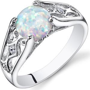 Opal Ring Sterling Silver Round Cabochon 1.25 Carats Size 9