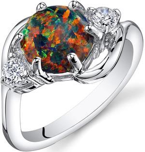 Black Opal Ring Sterling Silver 3 Stone 1.75 Carats Size 8
