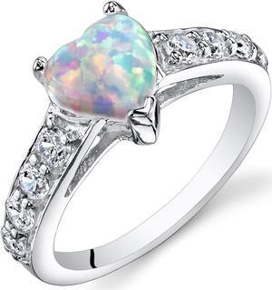 Opal Ring Sterling Silver Heart Shape 1.00 Carats Size 7