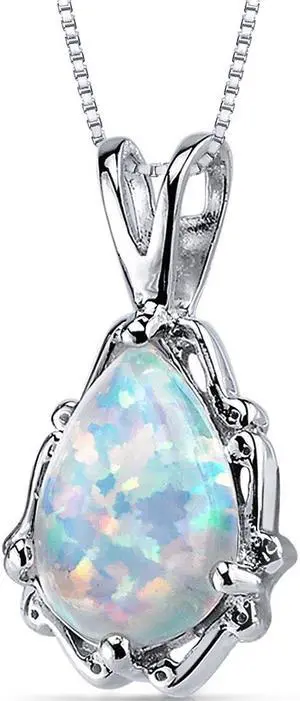 Opal Pendant Necklace Sterling Silver Pear Shape 1.50 Carats