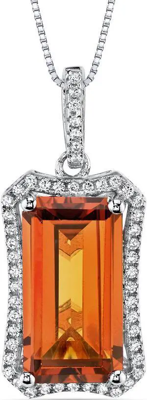 7.00 Carats Created Padparadscha Sapphire Pendant Sterling Silver Octagon Cut