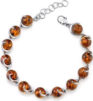 Oravo Baltic Amber Spiral Bracelet Sterling Silver Cognac Color Round Sphere Shape