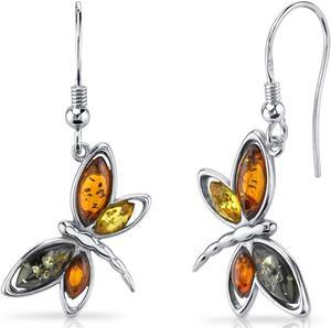 Oravo Baltic Amber Butterfly Dangle Earrings Sterling Silver Multiple Colors