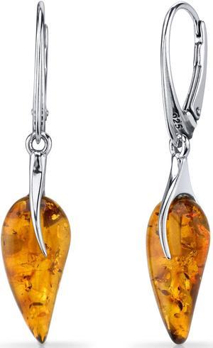 Oravo Baltic Amber French Clip Earrings Sterling Silver Cognac Color