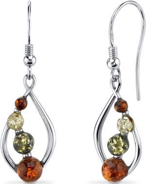 Oravo Baltic Amber Open Leaf Earrings Sterling Silver Multiple Colors