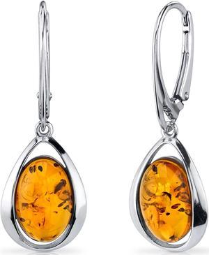 Oravo Baltic Amber Clip Style Earrings Sterling Silver Cognac Color Oval Shape