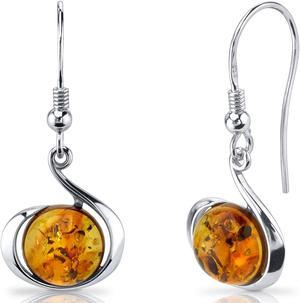 Oravo Baltic Amber Fishhook Earrings Sterling Silver Cognac Color Round Shape