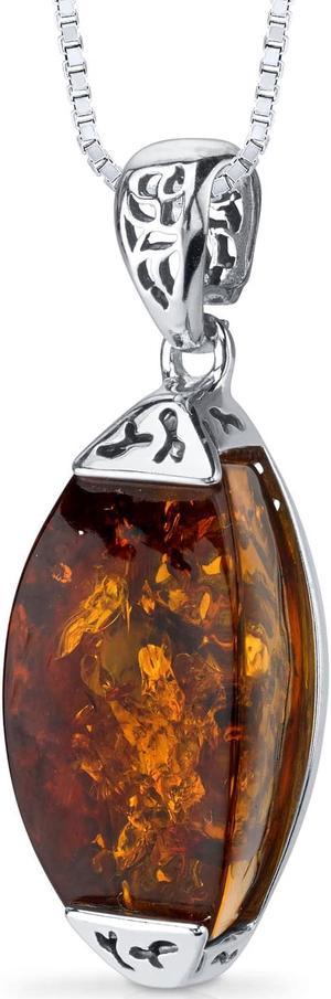 Oravo Baltic Amber Gallery Pendant Necklace Sterling Silver Cognac Color, 18"