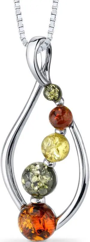 Oravo Baltic Amber Open Leaf Pendant Necklace Sterling Silver Multiple Colors, 18"