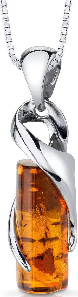 Oravo Baltic Amber Cylindrical Pendant Necklace Sterling Silver Cognac Color, 18"
