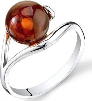 Baltic Amber Spherical Spiral Ring Sterling Silver Cognac Color, Sizes 5 through 9