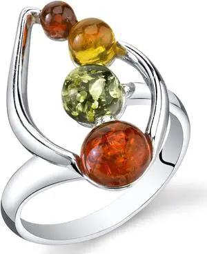 Baltic Amber Open Leaf Ring Multiple Colors Sterling Silver, Sizes 5 through 9