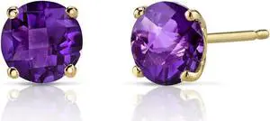 14K Yellow Gold Round Cut 1.50 Carats Amethyst Stud Earrings
