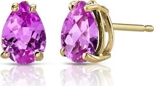 14K Yellow Gold Pear Shape 1.75 Carats Created Pink Sapphire Stud Earrings 14K Yellow Gold Pear Shape 1.75 Carats Created Pink Sapphire Stud Earrings