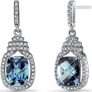 Simulated Alexandrite Halo Crown Dangle Earrings Sterling Silver 5.5 Carats