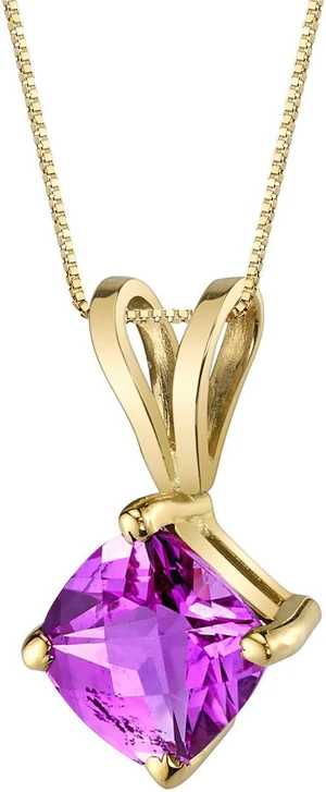 14k Yellow Gold 1.00 Carats Cushion Cut Created Pink Sapphire Pendant 14k Yellow Gold 1.00 Carats Cushion Cut Created Pink Sapphire Pendant