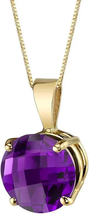 14k Yellow Gold 1.75 Carats Round Cut Amethyst Pendant