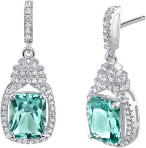 Simulated Paraiba Tourmaline Sterling Silver Cushion-Cut Glitz Earrings