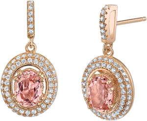 Simulated Morganite Halo Dangle Earrings Rose-Tone Sterling Silver