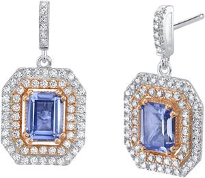 Simulated Tanzanite Two-Tone Sterling Silver Earrings