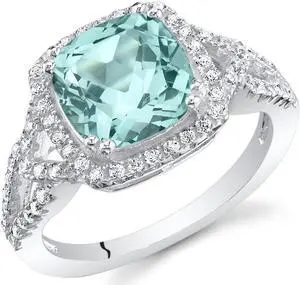 Oravo Simulated Paraiba Tourmaline Sterling Silver Cushion Halo Ring