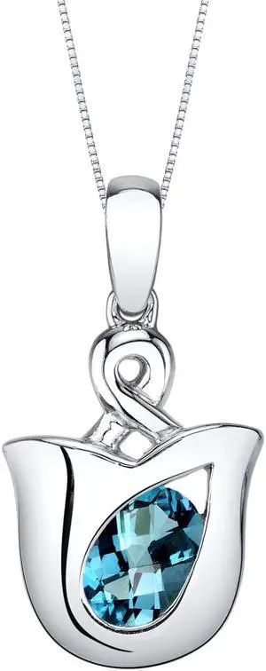 London Blue Topaz Sterling Silver Tulip Pendant Necklace