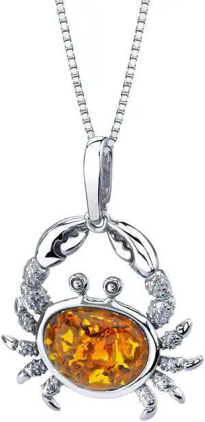 Baltic Amber Sterling Silver Crab Pendant Necklace