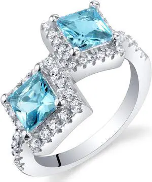 Oravo Swiss Blue Topaz Sterling Silver Princess Cut Two-Stone Ring