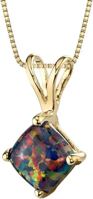14k Yellow Gold Cushion Cut Created Black Opal Pendant