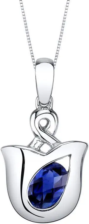 Created Sapphire Sterling Silver Tulip Pendant Necklace