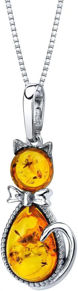 Baltic Amber Sterling Silver Cat Pendant Necklace