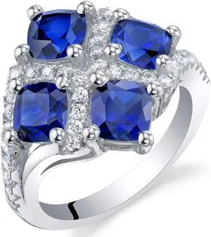 Oravo 2.50 Carat Created Blue Sapphire Sterling Silver Quad Ring