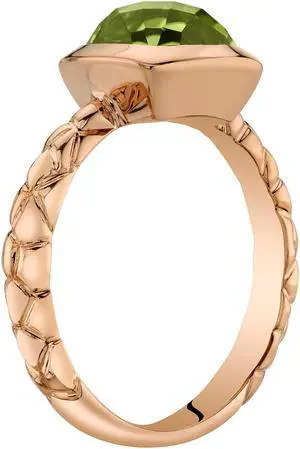 14k Rose Gold 2.00 carat Peridot Cushion Cut Woven Solitaire Dome Ring