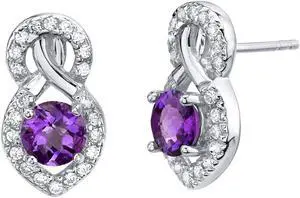 Amethyst Sterling Silver Crossover Stud Earrings 1.50 Carats Total