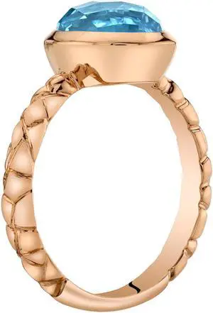 14k Rose Gold 2.50 carat Swiss Blue Topaz Cupola Solitaire Dome Ring