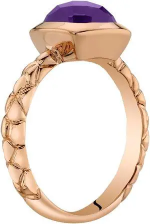 14k Rose Gold 2.00 carat Amethyst Cushion Cut Woven Solitaire Dome Ring