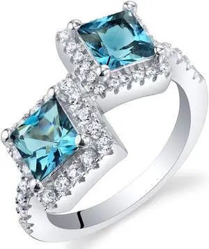 Oravo London Blue Topaz Sterling Silver Princess Cut Two-Stone Ring