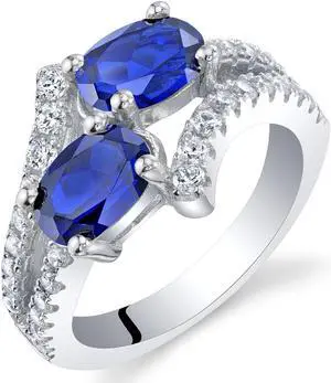 Oravo Created Blue Sapphire Sterling Silver Two-Stone Ring