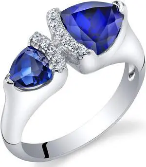Oravo Created Blue Sapphire Sterling Silver Trillion Cut Two-Stone Ring